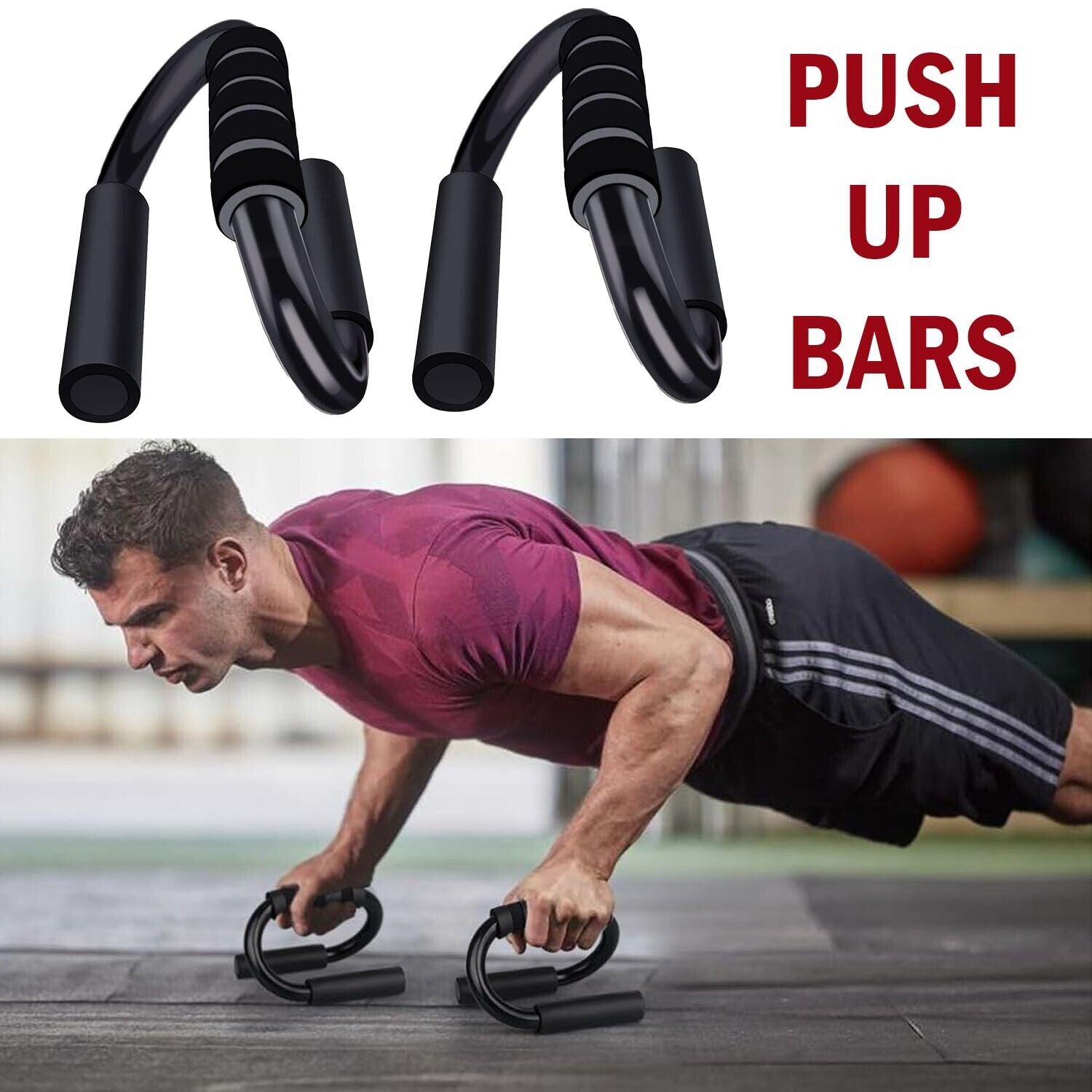 Push up Bar S Shapes Non-Slip Fitness Stand Exercise Grips Strength Workout Equipment Home Gym